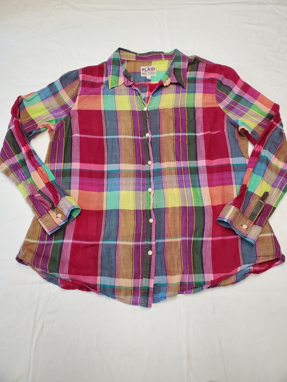 Old Navy Plaid Button Down Shirt Women XL Multicolor Lightweight Cotton Spring